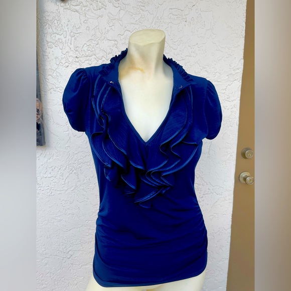 HeartSoul Navy Ruffled Women's Blouse New with tags size M - Picture 2 of 9